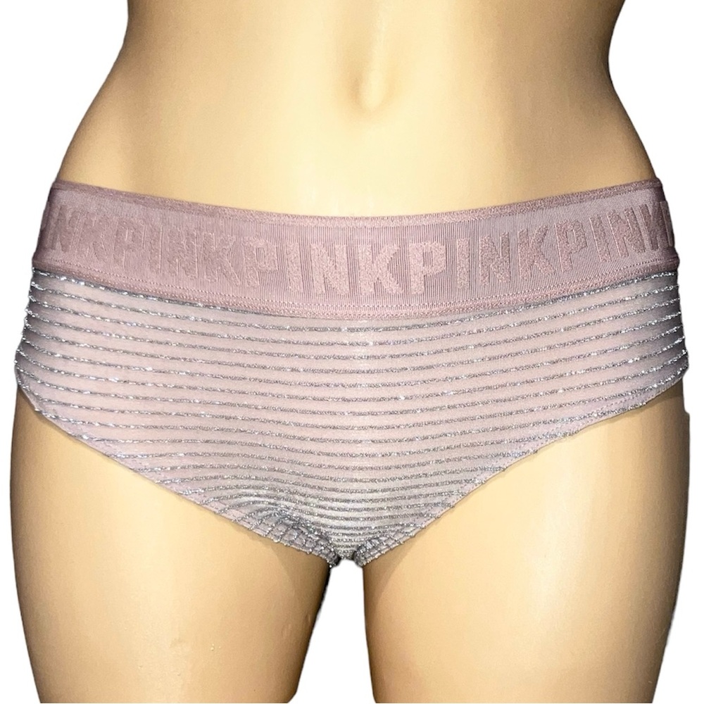 *3 for $30!* Victoria’s Secret PINK Logo cheekster panties rose gold glitter S - Picture 4 of 5
